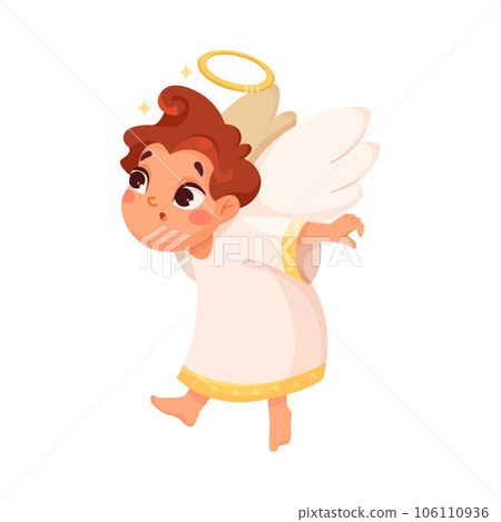 Cute Boy Angel with Wings and Nimbus Vector Illustration 106110936