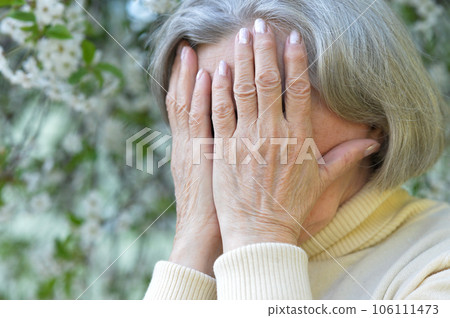 Close up portrait of unhappy senior woman Close up portrait of unhappy senior woman 106111473