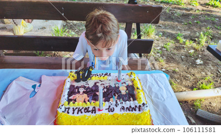 birthday. cake with candles 10 years 106111581