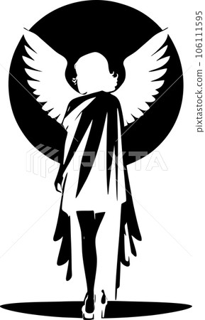 black and white graphic drawing angel, girl with wings, design black and white graphic drawing angel, girl with wings, design 106111595