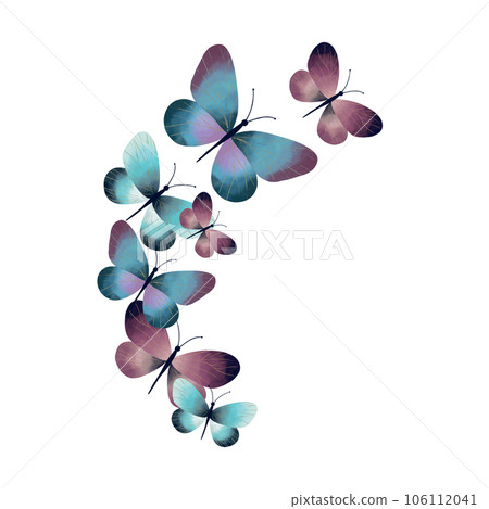 Beautiful blue and purple watercolor butterflies. Vector esoteric illustration. Greeting cards, covers, banners, flyers, invitations. 106112041