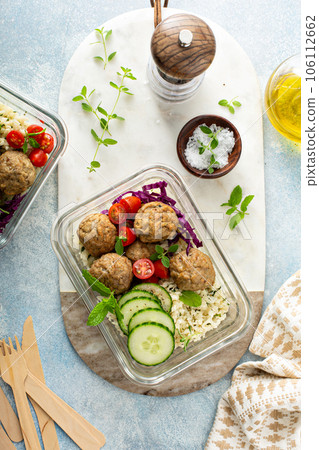 Meal prep containers with a healthy low carb lunch Meal prep containers with a healthy low carb lunch 106112662