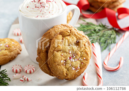 Peppermint white chocolate cookies baked for Christmas 106112786