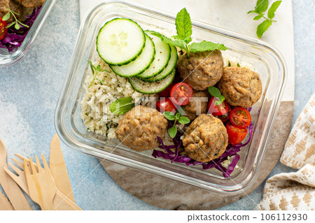 Meal prep containers with a healthy low carb lunch Meal prep containers with a healthy low carb lunch 106112930