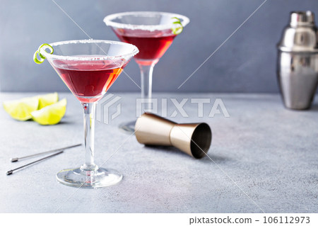 Traditional Cosmopolitan martini with sugar rim Traditional Cosmopolitan martini with sugar rim 106112973