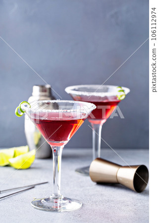 Traditional Cosmopolitan martini with sugar rim 106112974