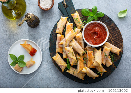 Homemade mozzarella and salami sticks with marinara 106113002