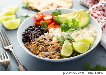 Pork carnitas bowl or burrito bowl 106113097