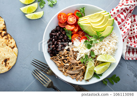 Pork carnitas bowl or burrito bowl 106113098