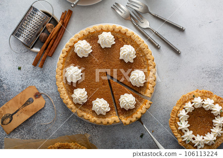 Homemade sweet potato pie with whipped cream 106113224