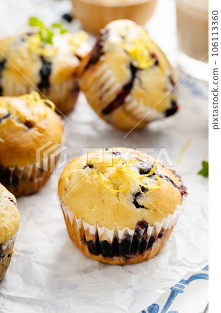Blueberry muffins with fresh berries and preserves Blueberry muffins with fresh berries and preserves 106113360