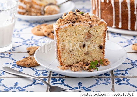 Chocolate chip cookie pound cake made in a tube pan Chocolate chip cookie pound cake made in a tube pan 106113361