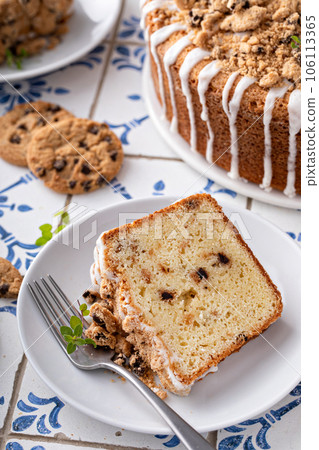 Chocolate chip cookie pound cake made in a tube pan Chocolate chip cookie pound cake made in a tube pan 106113365