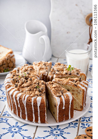 Chocolate chip cookie pound cake made in a tube pan Chocolate chip cookie pound cake made in a tube pan 106113366
