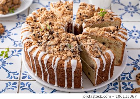 Chocolate chip cookie pound cake made in a tube pan Chocolate chip cookie pound cake made in a tube pan 106113367
