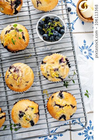 Blueberry muffins with fresh berries and preserves Blueberry muffins with fresh berries and preserves 106113368