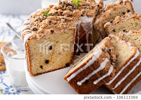Chocolate chip cookie pound cake made in a tube pan Chocolate chip cookie pound cake made in a tube pan 106113369