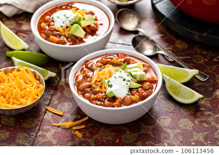 Traditional chili soup with meat and red beans Traditional chili soup with meat and red beans 106113456