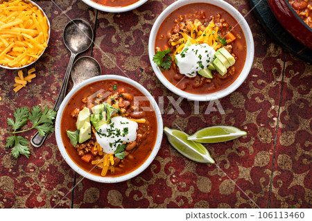 Traditional chili soup with meat and red beans 106113460