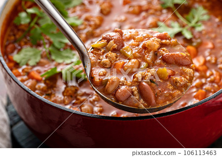 Traditional chili soup with meat and red beans 106113463