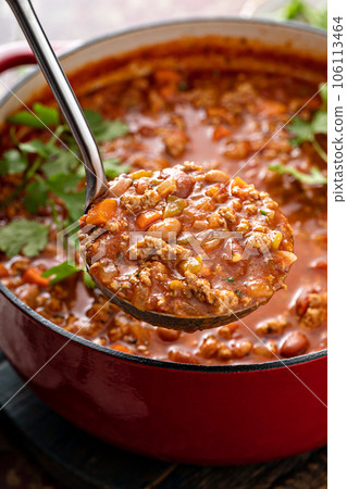 Traditional chili soup with meat and red beans 106113464