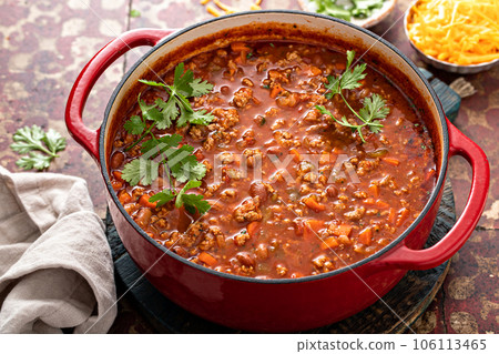 Traditional chili soup with meat and red beans 106113465