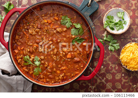 Traditional chili soup with meat and red beans 106113466