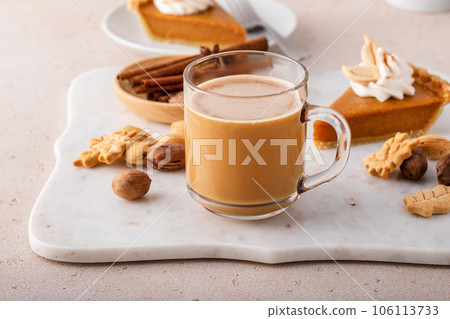 Pumpkin spice coffee on a marble board Pumpkin spice coffee on a marble board 106113733