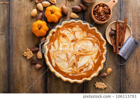 Pumpkin cheesecake swirl pie, Thanksgiving dessert idea 106113781