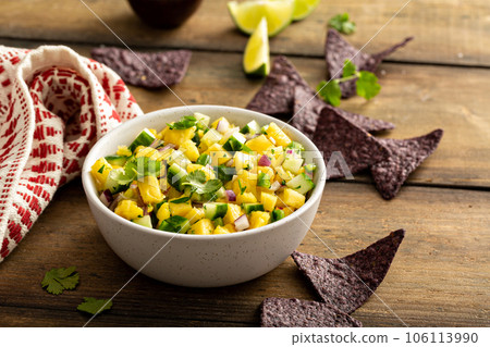 Pineapple and cucumber salsa with jalapeno and red onion Pineapple and cucumber salsa with jalapeno and red onion 106113990