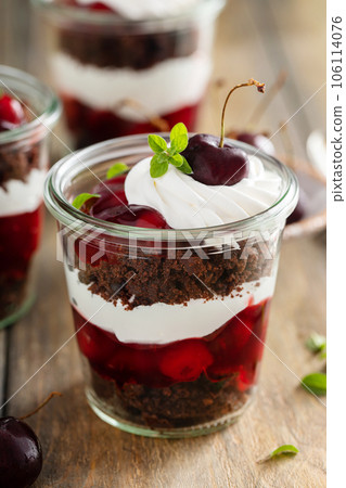 Black forest trifles, dessert in jars concept 106114076