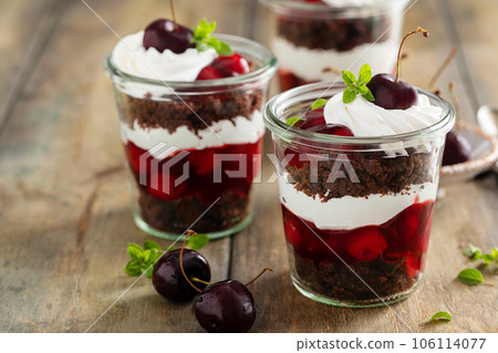 Black forest trifles, dessert in jars concept 106114077