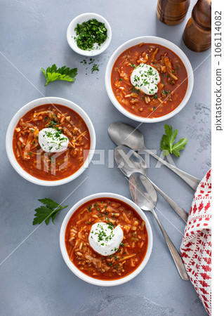 Cabbage roll and tomato soup, polish or ukrainian recipe 106114082