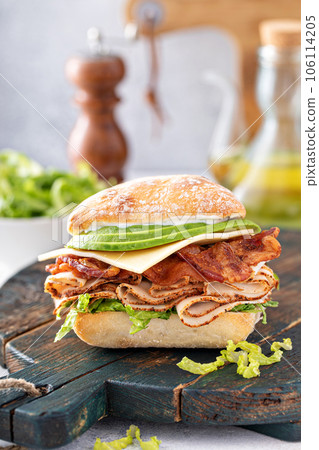 Fresh and healthy avocado turkey sandwich with swiss cheese Fresh and healthy avocado turkey sandwich with swiss cheese 106114205