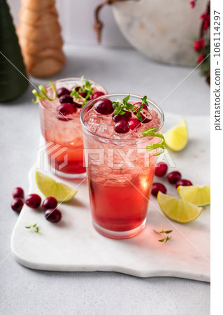 Cranberry and lime cocktail or mocktail for the holiday dinner 106114297