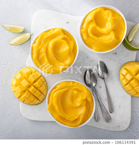 Mango ice cream or nice cream, blended frozen mango dessert 106114391