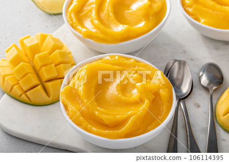 Mango ice cream or nice cream, blended frozen mango dessert Mango ice cream or nice cream, blended frozen mango dessert 106114395
