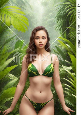 Beautiful girl in lingerie posing in jungle Beautiful girl in lingerie posing in jungle 106114916