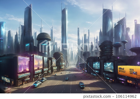 In the future metaverse city, there are realistic billboards that adorn the sci-fi modern landscape. In the future metaverse city, there are realistic billboards that adorn the sci-fi modern landscape. 106114962