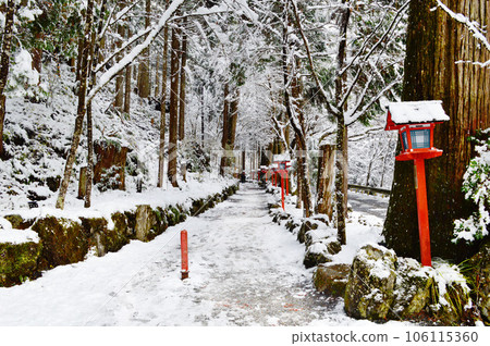Fantastic Okumiya approach to Kifune Shrine in Kyoto City with snow Fantastic Okumiya approach to Kifune Shrine in Kyoto City with snow 106115360