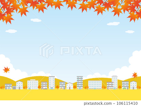 Illustration of autumn leaves and city scenery_side_1 Illustration of autumn leaves and city scenery_side_1 106115410
