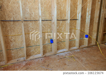Inside electrical box wiring in new home under construction Inside electrical box wiring in new home under construction 106115674