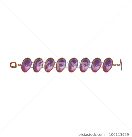 Large feminine bracelet with ametrine and gold chain. Watercolor gradients of pink and violet. Clipart. Isolated illustration on a white background. Women's jewelry Large feminine bracelet with ametrine and gold chain. Watercolor gradients of pink and violet. Clipart. Isolated illustration on a white background. Women's jewelry 106115939