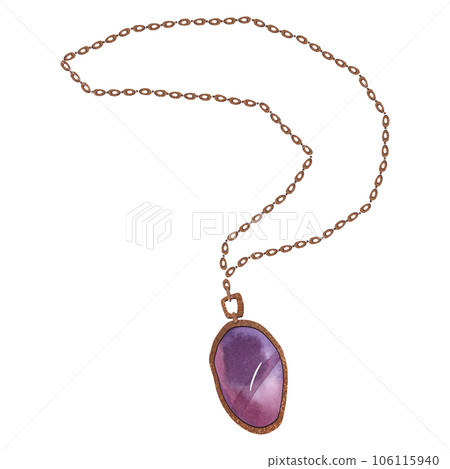 Large feminine pendant with ametrine and gold chain. Watercolor gradients of pink and purple. Clipart. Isolated illustration on a white background. Women's jewelry Large feminine pendant with ametrine and gold chain. Watercolor gradients of pink and purple. Clipart. Isolated illustration on a white background. Women's jewelry 106115940