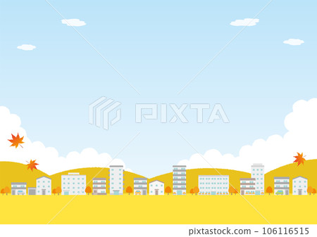 Illustration of autumn leaves and city scenery_side_2 106116515