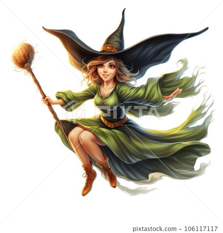 cartoon witch flies on a broomstick on a white background .  106117117