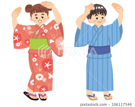 身著浴衣的孩子們在盂蘭盆節夏季節上跳舞 106117546