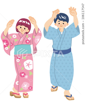 身著浴衣跳舞 Bon Odori 夏日祭的年輕人 106117547