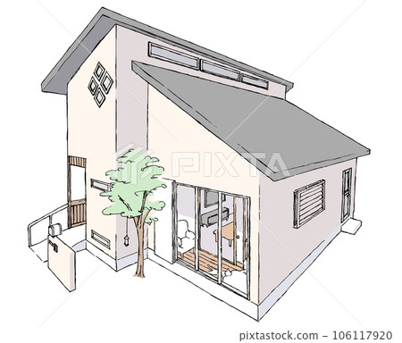 有內緣和中庭的一層房子(彩色) 有內緣和中庭的一層房子(彩色) 106117920