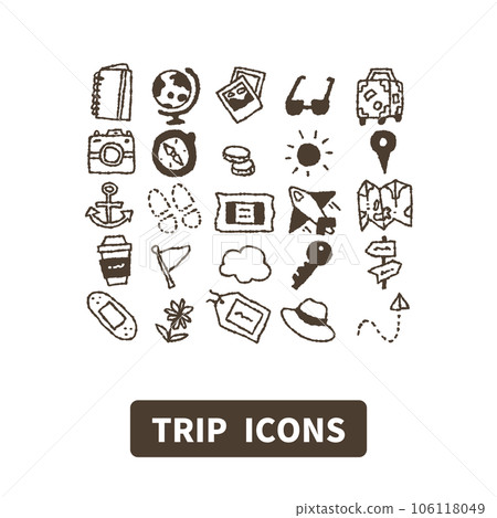 Simple handwritten style travel / outing icon set Simple handwritten style travel / outing icon set 106118049